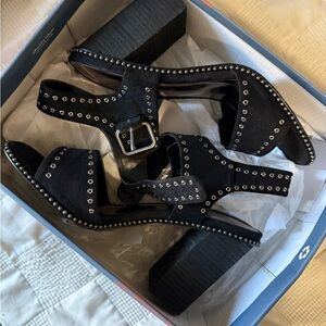 Carlos Santana Black Studded Block Heels